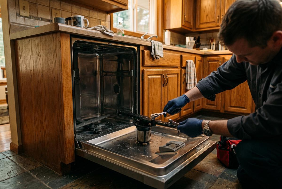 Dishwasher Repair technician at work