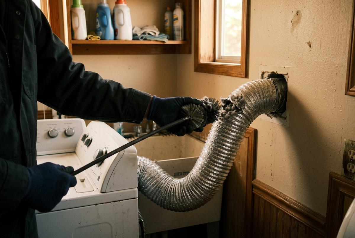 Dryer Vent Cleaning technician at work
