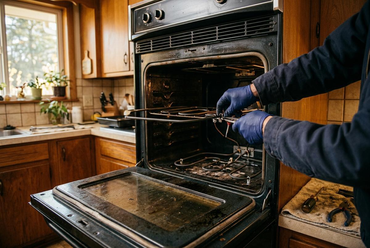 Oven Repair technician at work